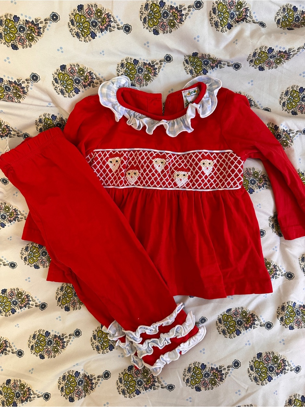 Girls Red Ruffle Smocked Matching Set